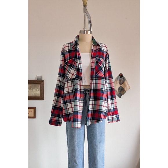 Vintage Flannel Plaid Cotton Unisex Button Down Shirt - Picture 7 of 16